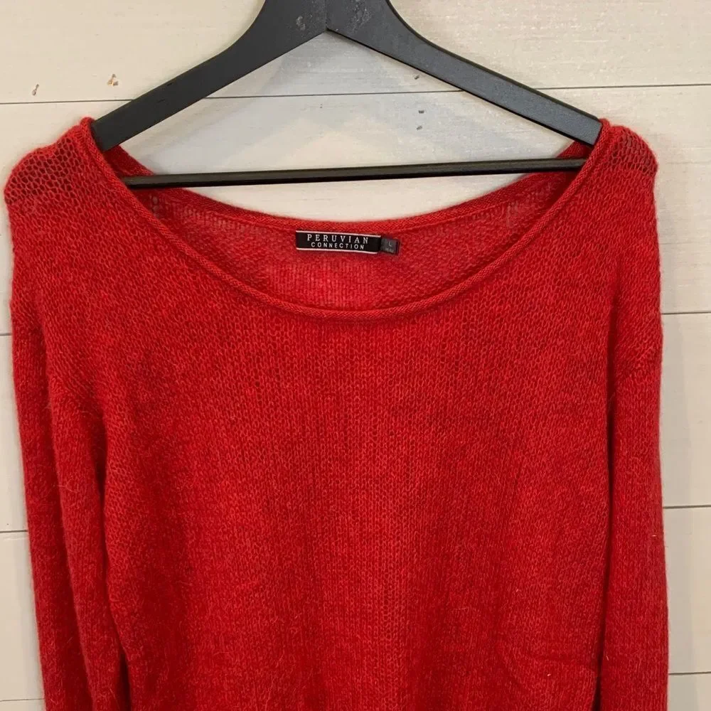 Peruvian Connection Vibrant Red Knit Sweater 100% Royal Alpaca size large